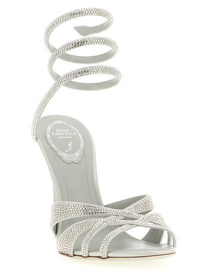 RENE CAOVILLA Silver Viscose Stiletto Heel Sandals
