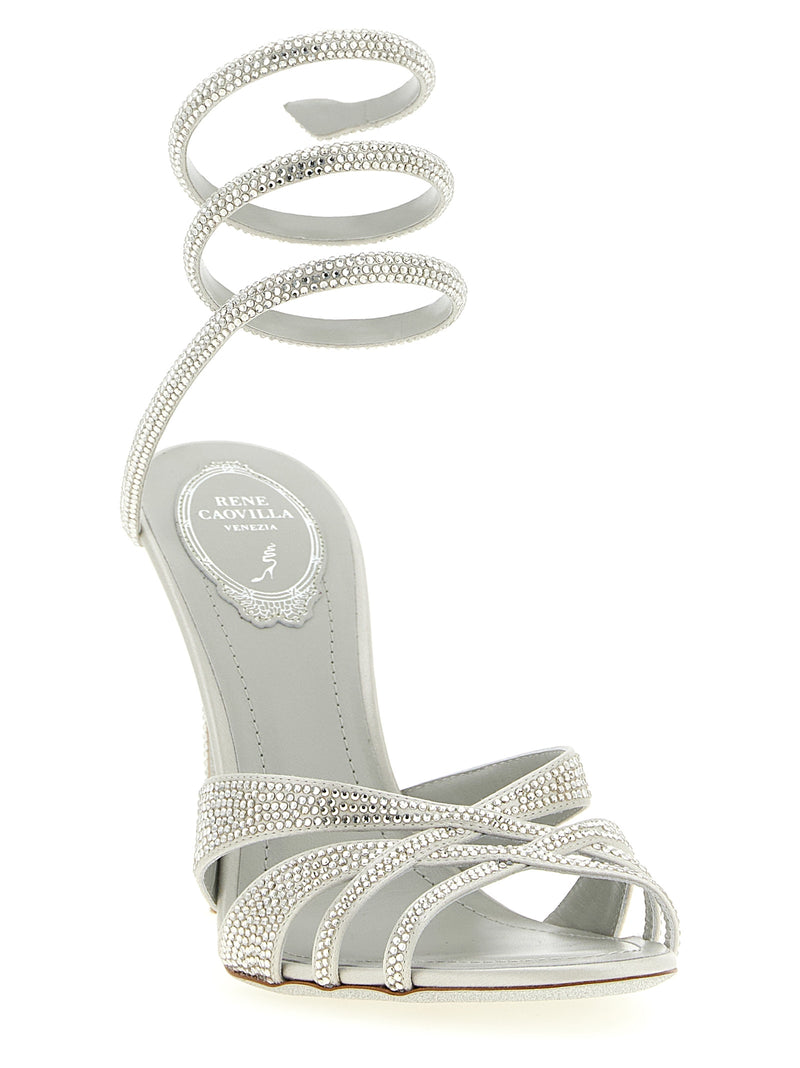 RENE CAOVILLA Silver Viscose Stiletto Heel Sandals