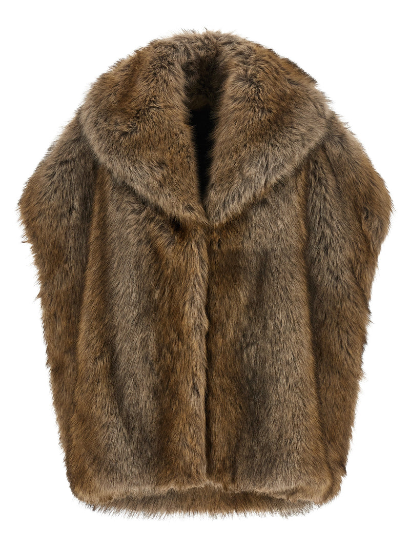B&B COUTURE Brown Polyester Sleeveless Jacket