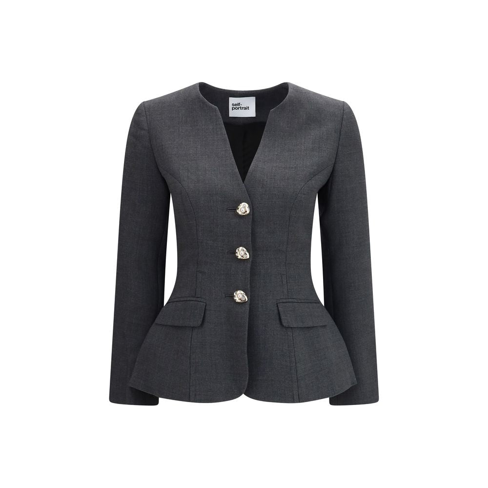 Veste longue Self-Portrait en polyester gris