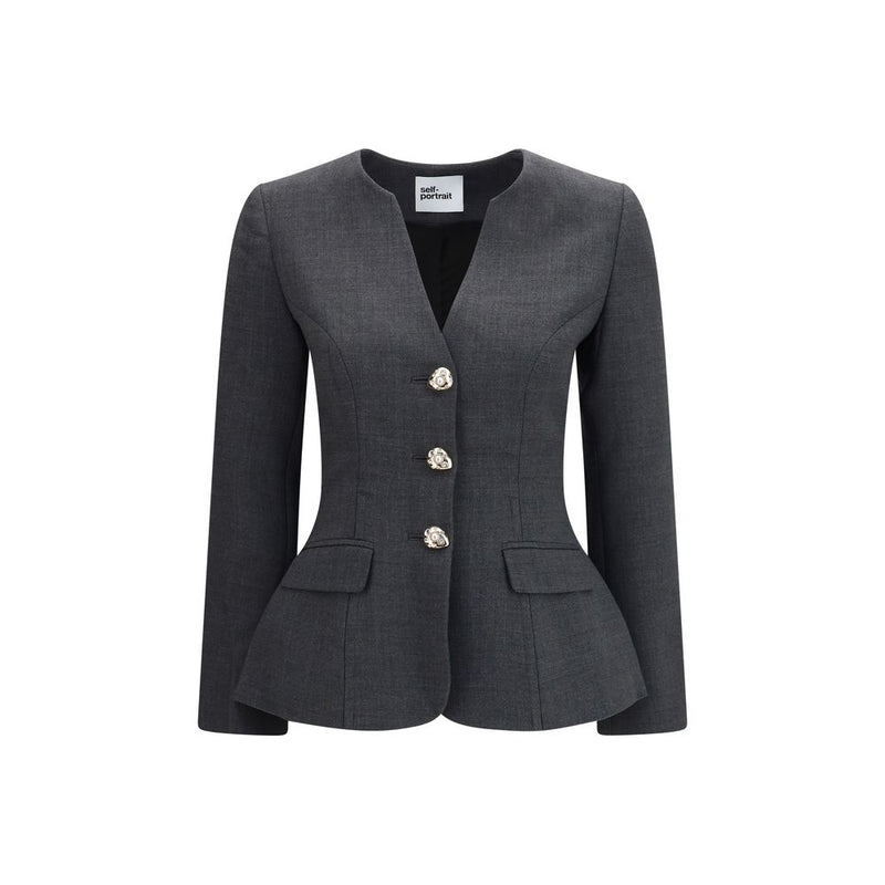Self-Portrait Gray Polyester Full-Length Jacket