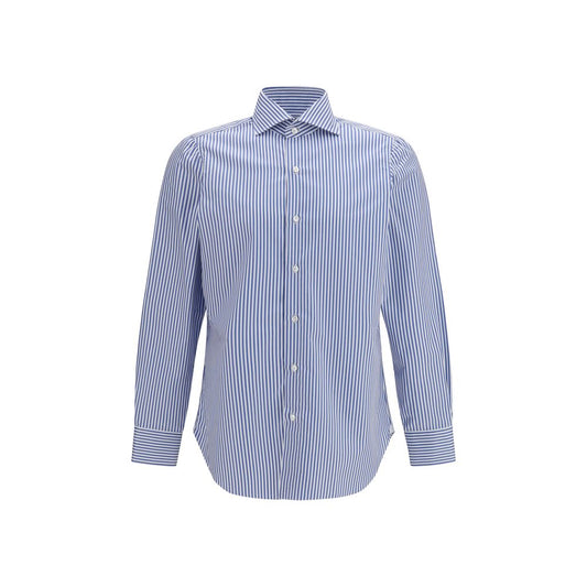 Finamore Blue Cotton Pattern Shirt