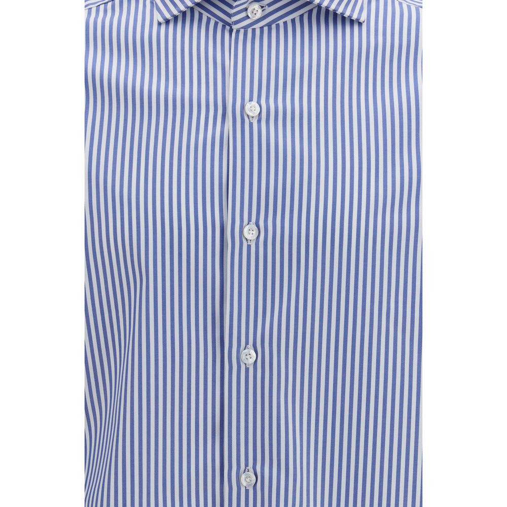 Chemise à motif en coton bleu Finamore