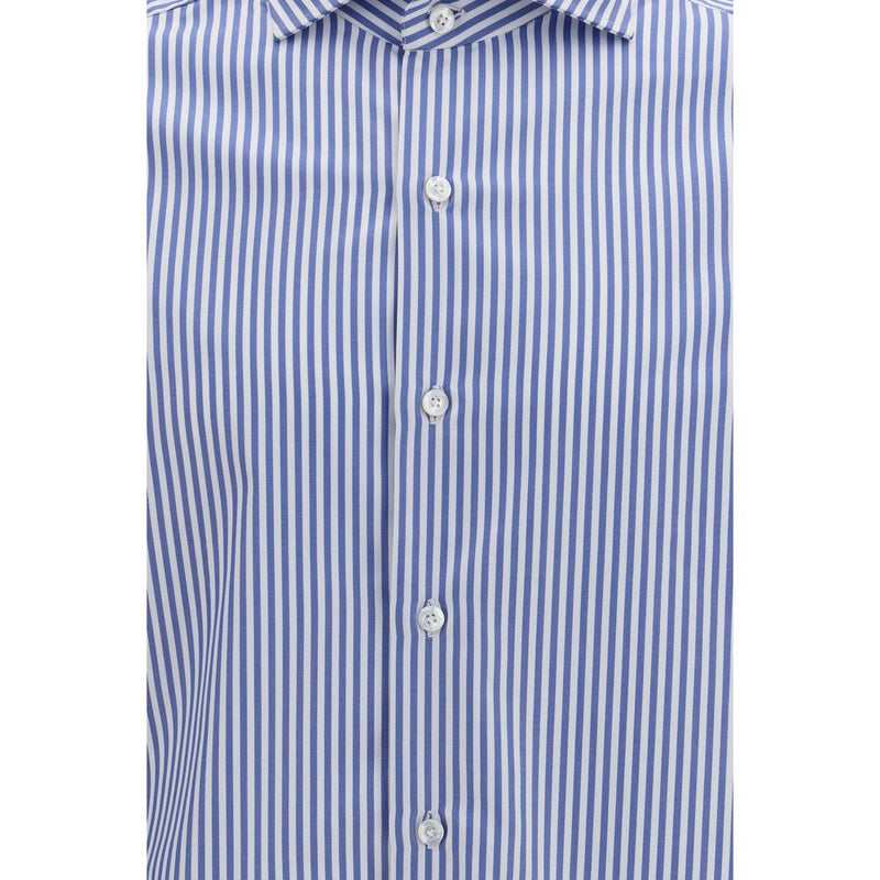 Finamore Blue Cotton Pattern Shirt