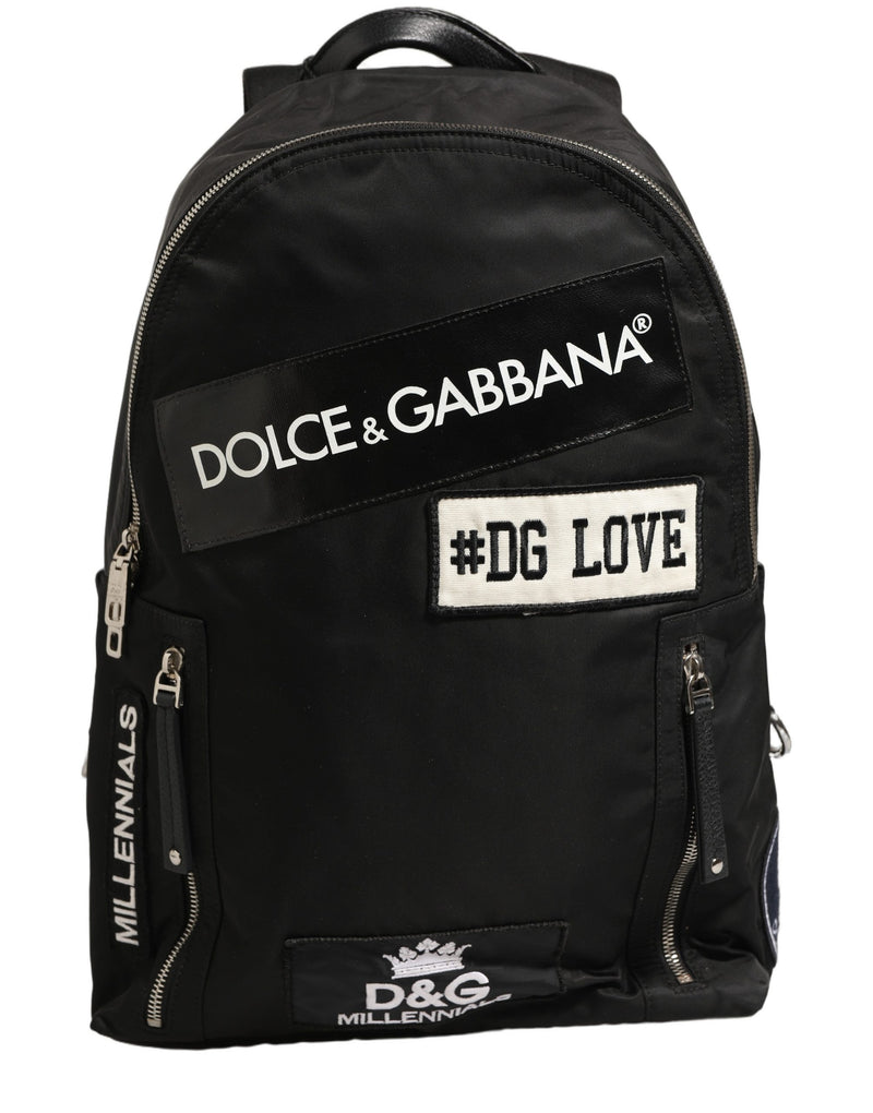 Dolce & Gabbana Men Black #DG LOVE Logo Patches Nylon Backpack Bag