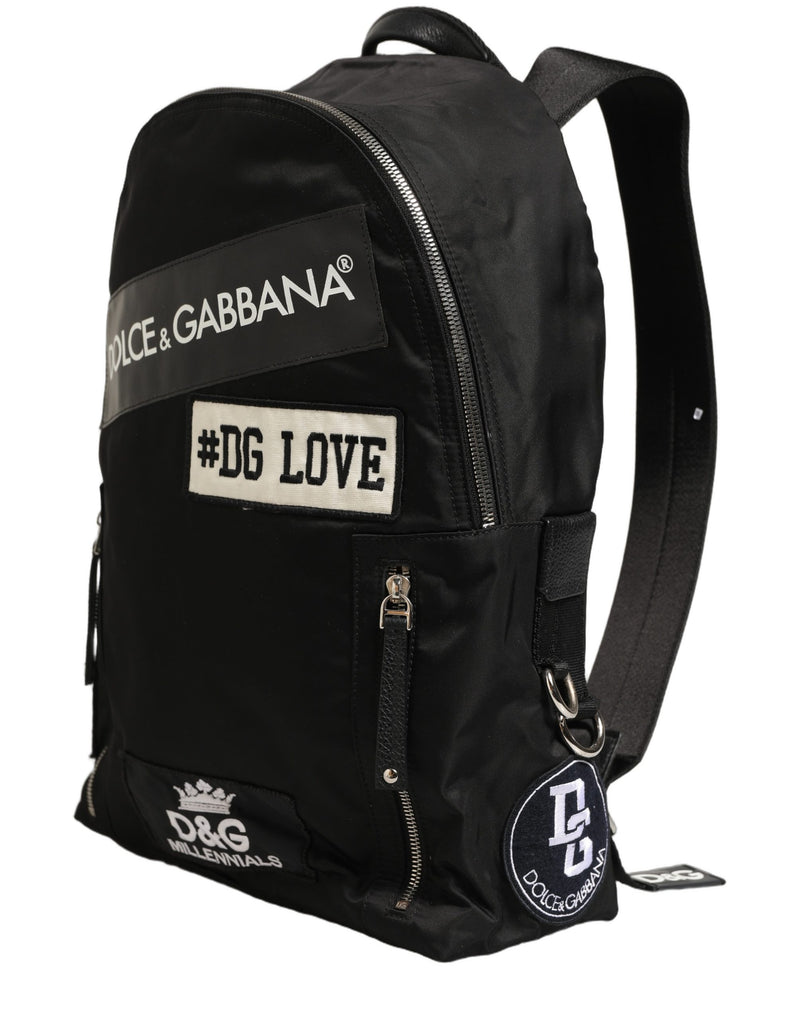Dolce & Gabbana Men Black #DG LOVE Logo Patches Nylon Backpack Bag