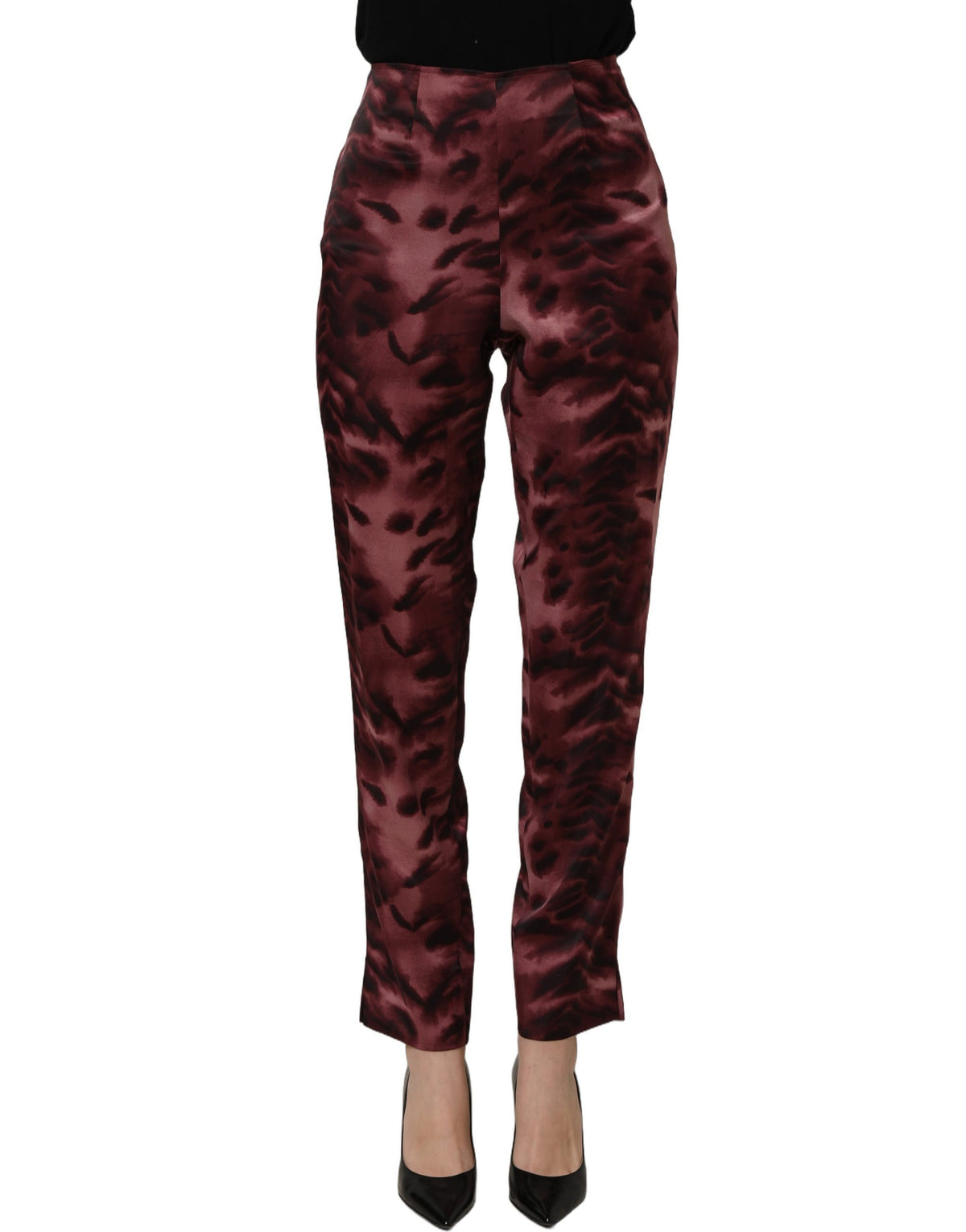 BENCIVENGA Pantalon droit taille haute à motifs bordeaux