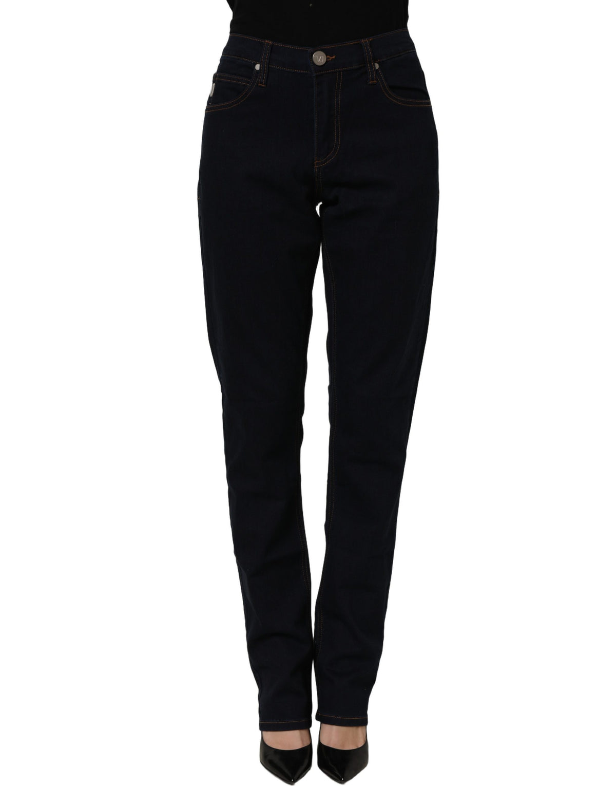 Jean slim taille haute en denim bleu Versace Jeans Couture
