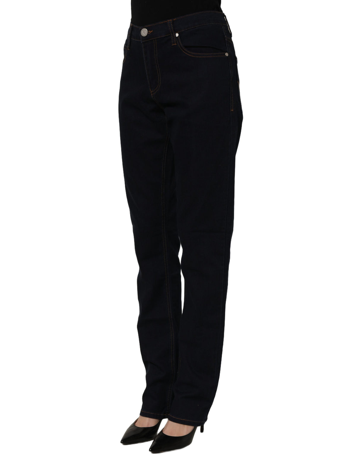 Jean slim taille haute en denim bleu Versace Jeans Couture