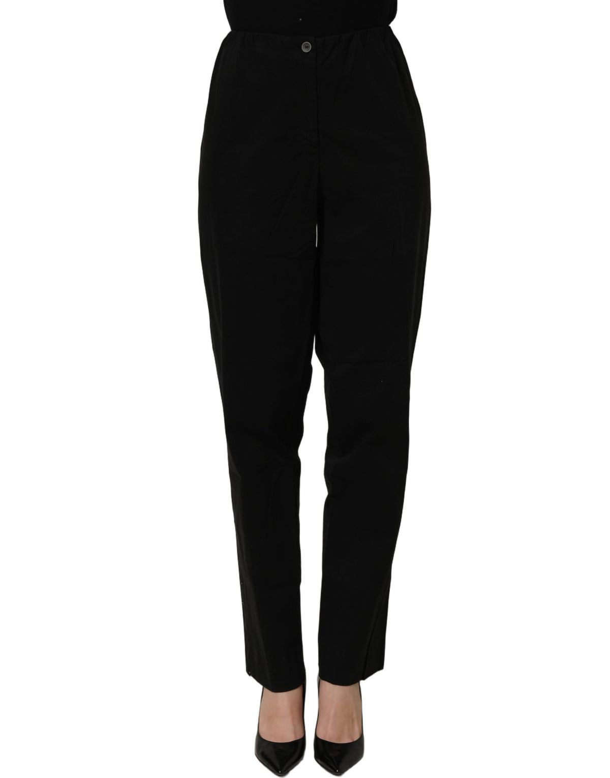 QL2 Pantalon Chino Droit Taille Haute Noir Femme
