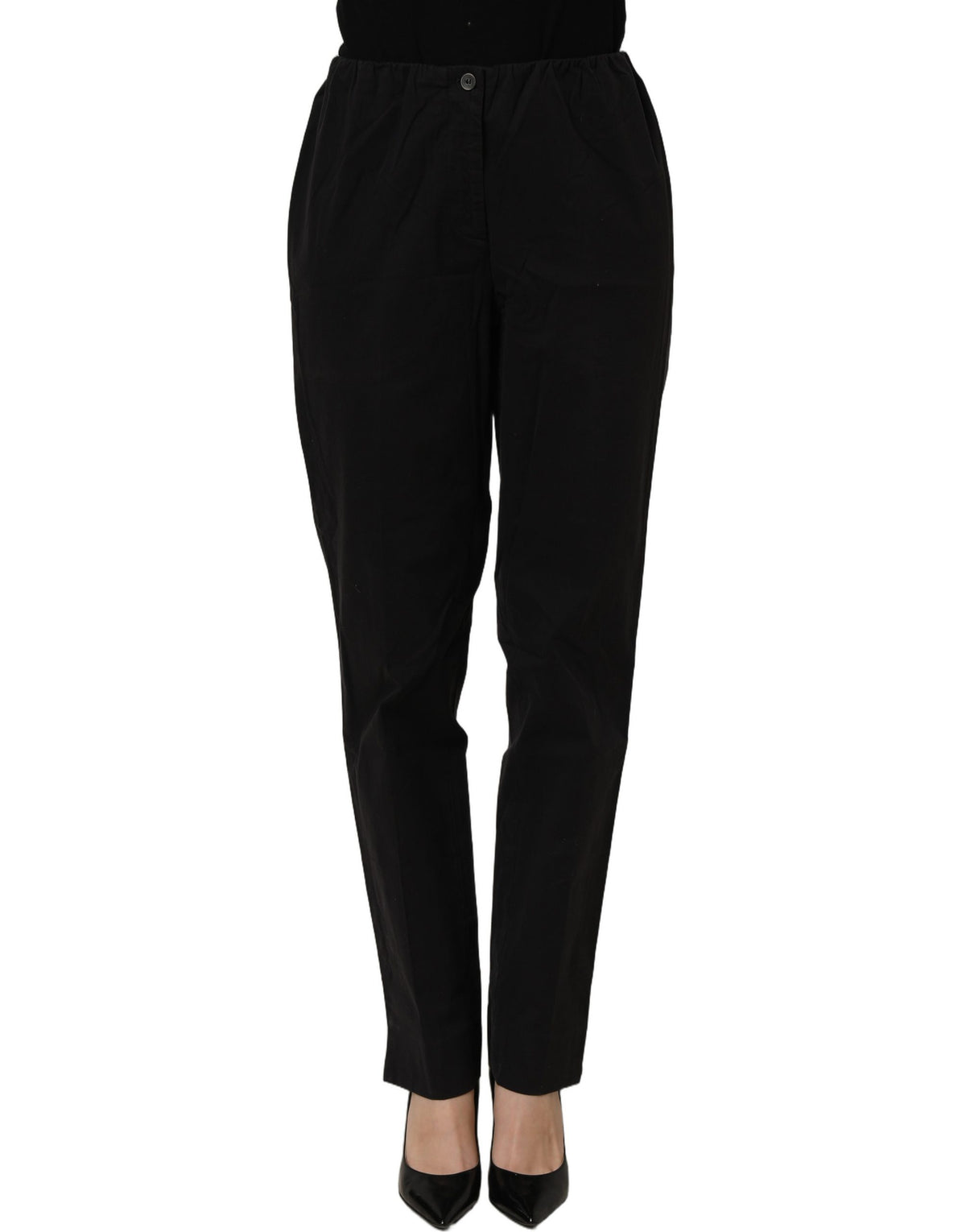 Pantalon Chino Droit Taille Haute Noir Femme QL2
