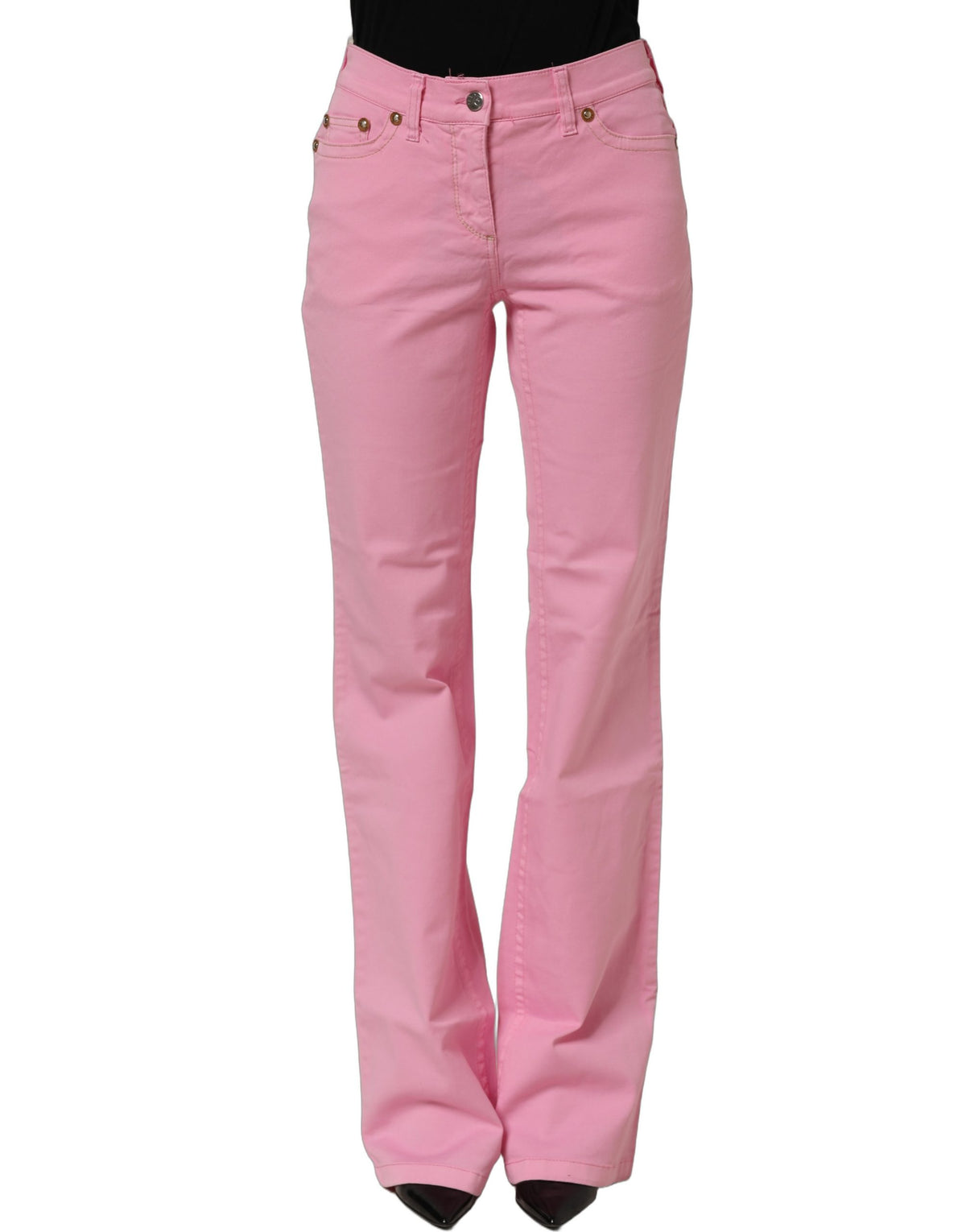 GF Ferre Pink Mid-Waisted Flared Denim Casual Jeans