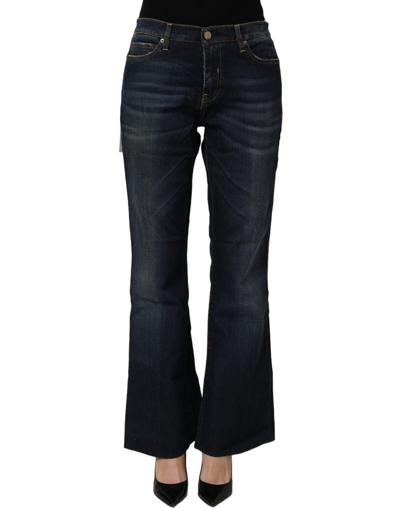 Two women in the world Dark Blue Washed Mid-Waisted Flared Denim Casual Jeans