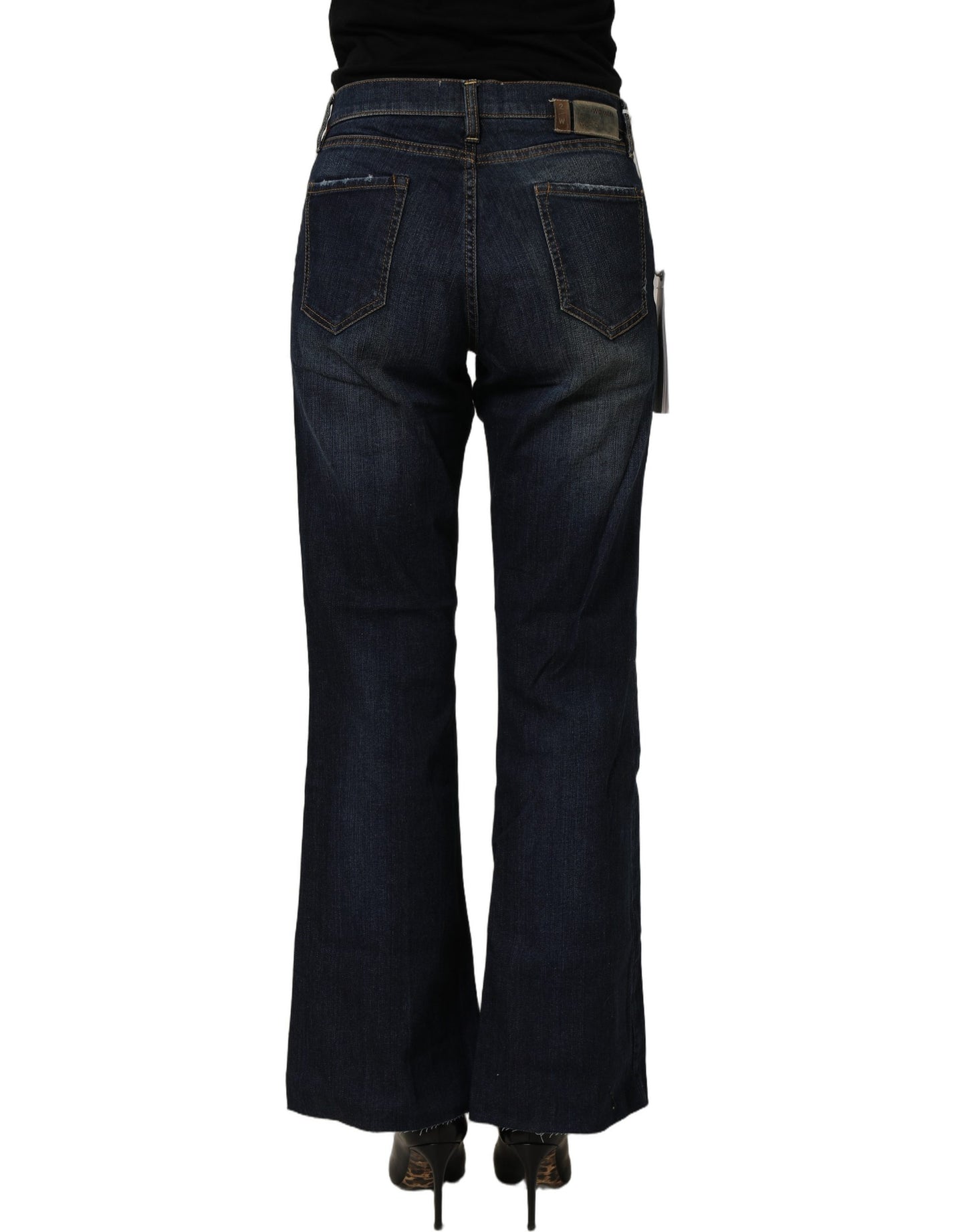 Two women in the world Dark Blue Washed Mid-Waisted Flared Denim Casual Jeans