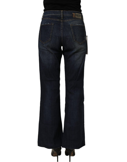 Two women in the world Dark Blue Washed Mid-Waisted Flared Denim Casual Jeans
