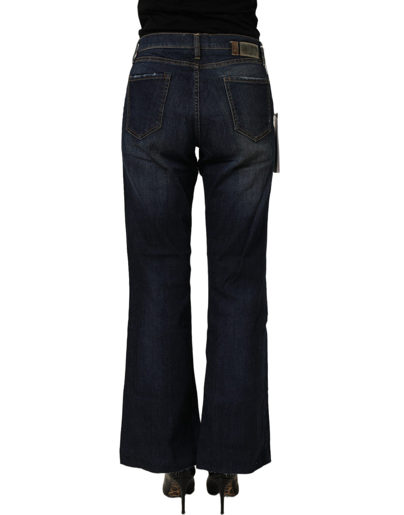 Two women in the world Dark Blue Washed Mid-Waisted Flared Denim Casual Jeans