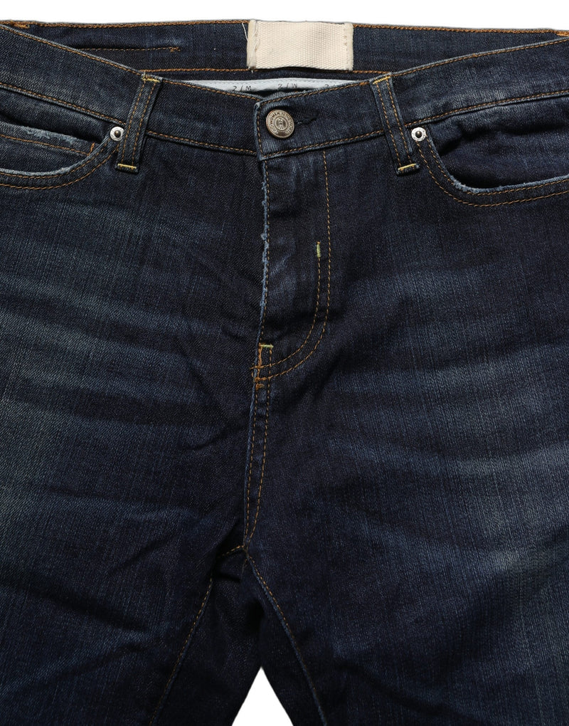Two women in the world Dark Blue Washed Mid-Waisted Flared Denim Casual Jeans