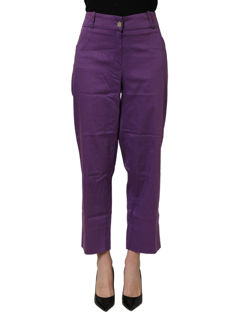 BENCIVENGA Violet Cotton Stretch High Waist Cropped Trouser Pants