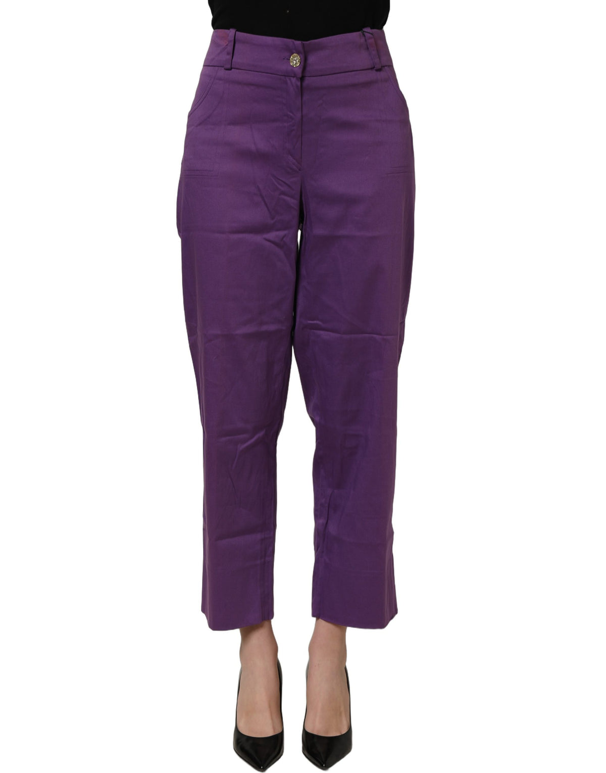 BENCIVENGA Pantalon Capri Taille Haute en Coton Stretch Violet