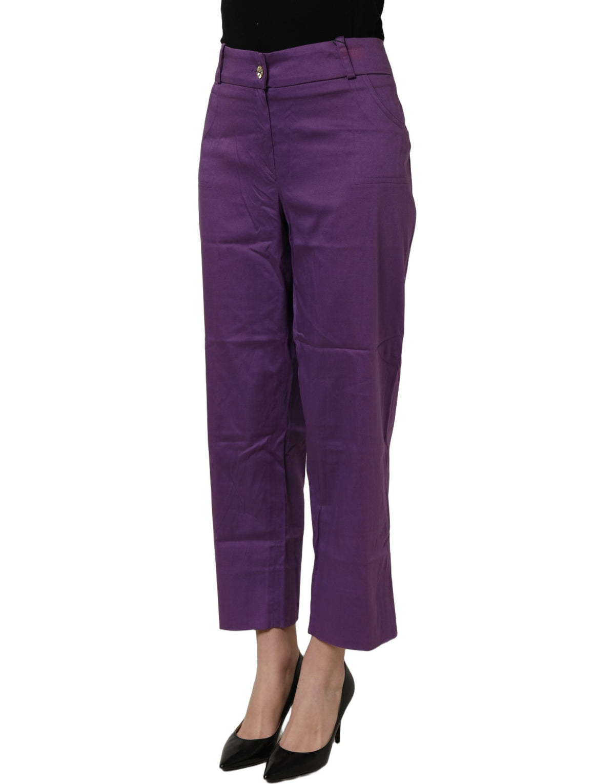BENCIVENGA Pantalon Capri Taille Haute en Coton Stretch Violet