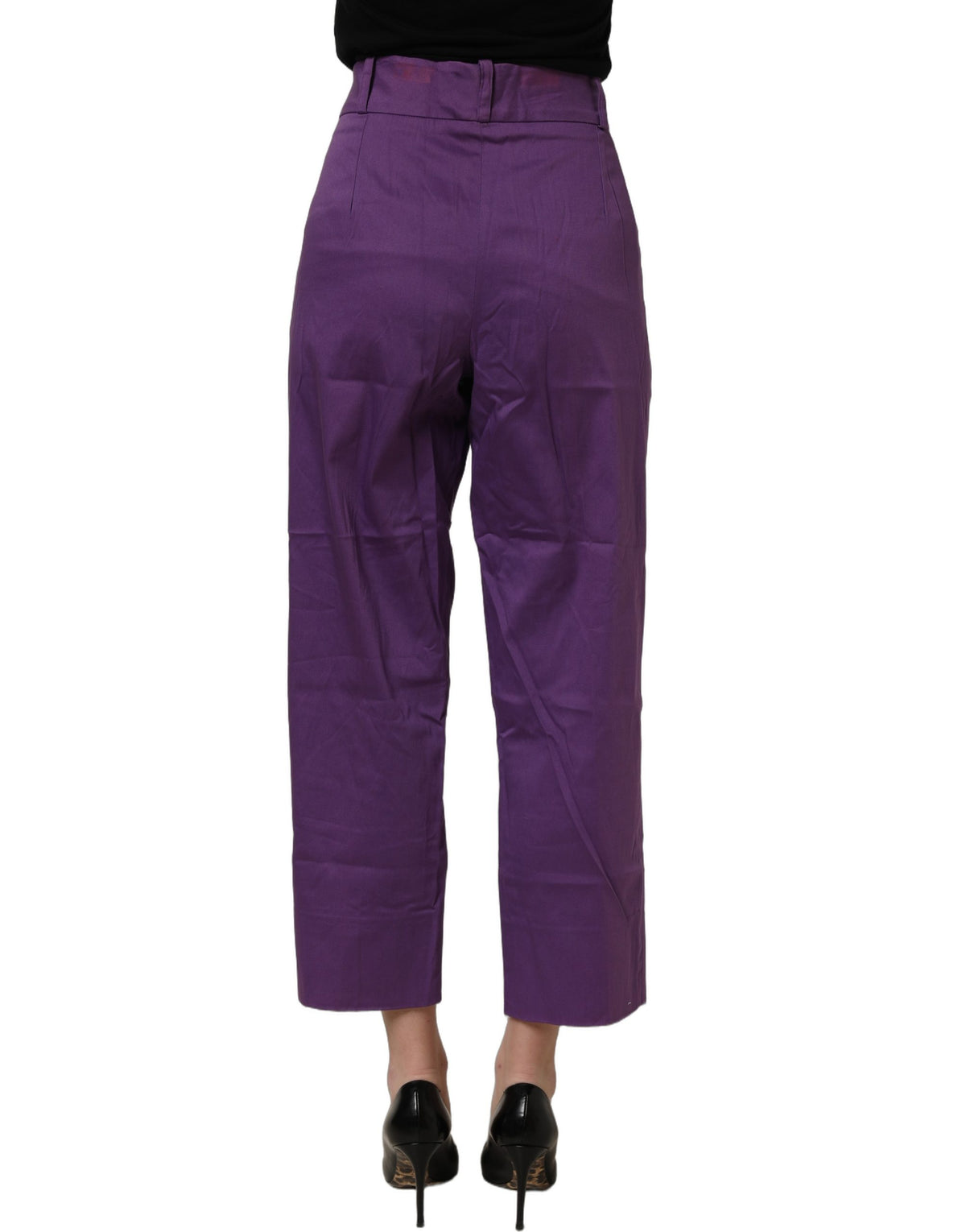 BENCIVENGA Pantalon Capri Taille Haute en Coton Stretch Violet