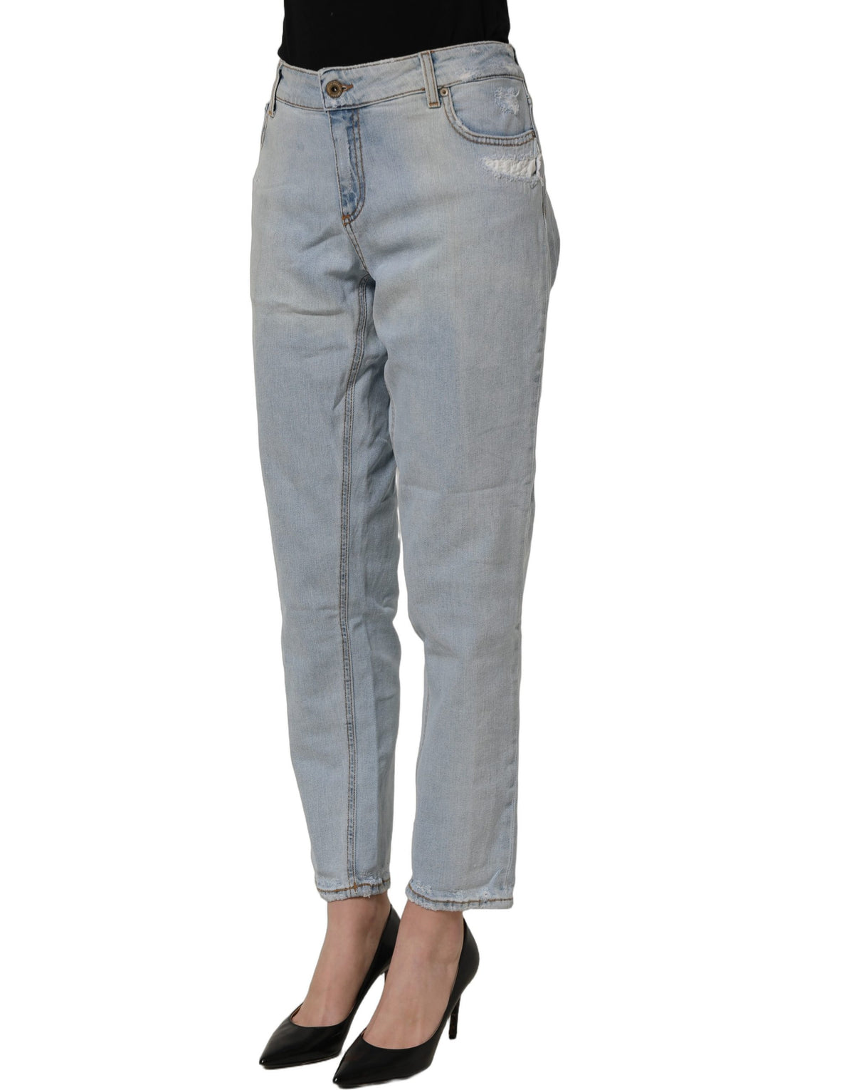 Jeans Dondup Bleu clair taille haute fuselé en denim coton stretch