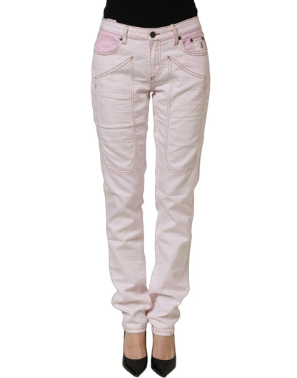 Jeckerson Light Pink Cotton Mid Waist Denim Trouser Jeans