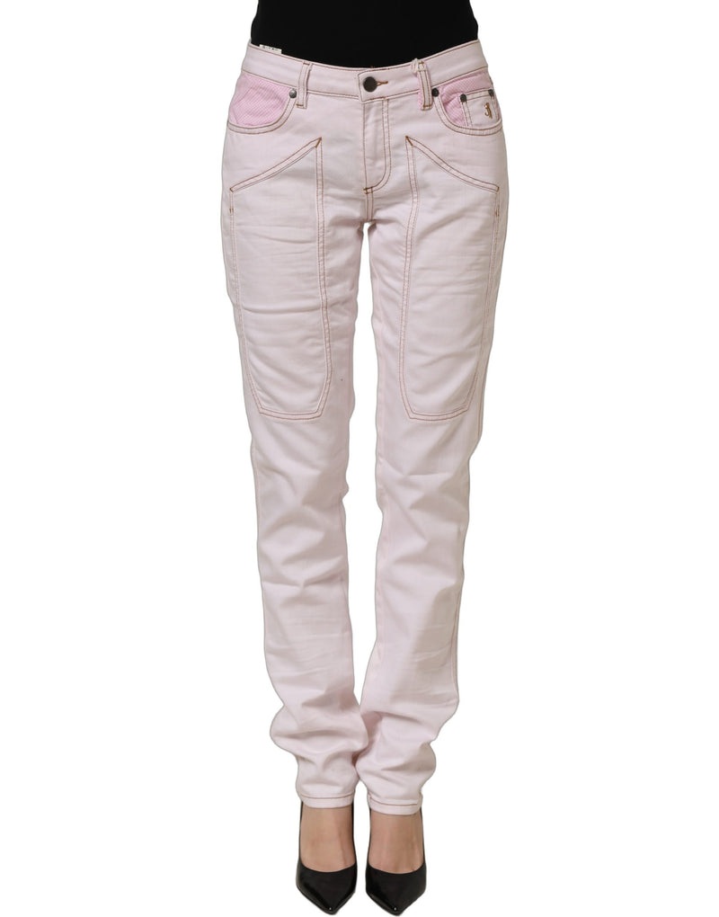 Jeckerson Light Pink Cotton Mid Waist Denim Trouser Jeans