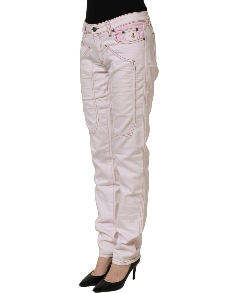 Jeckerson Light Pink Cotton Mid Waist Denim Trouser Jeans