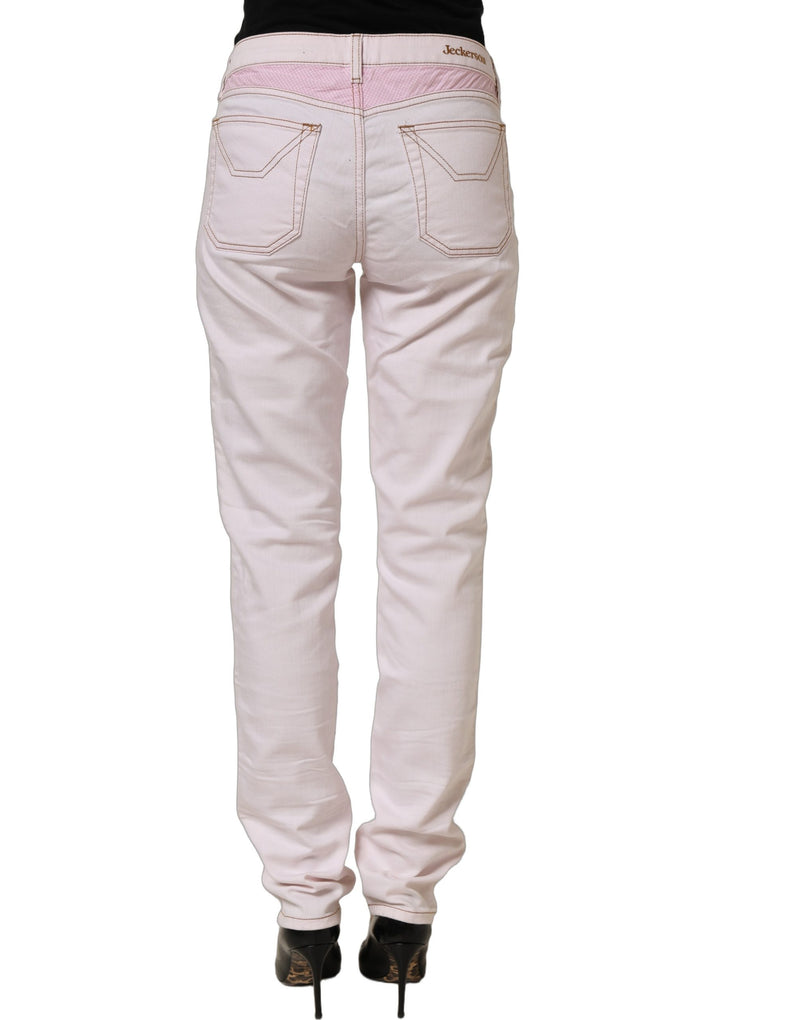 Jeckerson Light Pink Cotton Mid Waist Denim Trouser Jeans