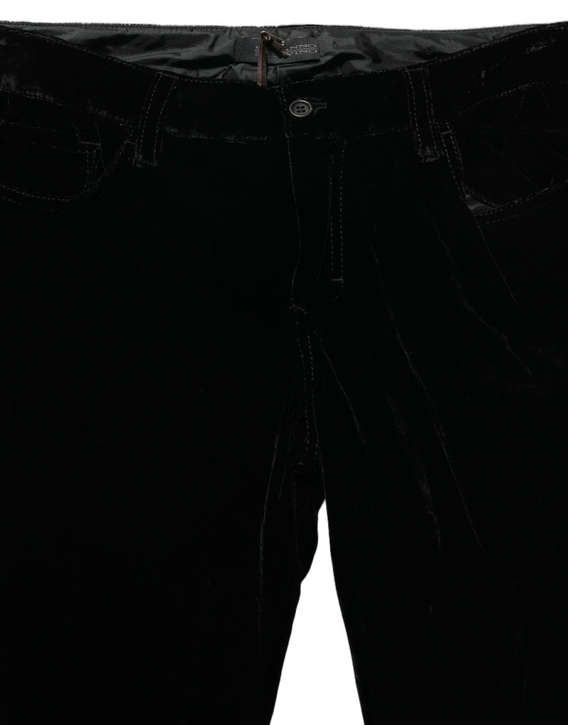 Ermanno Scervino Black Viscose Blend Velvet Slim Fit Pants