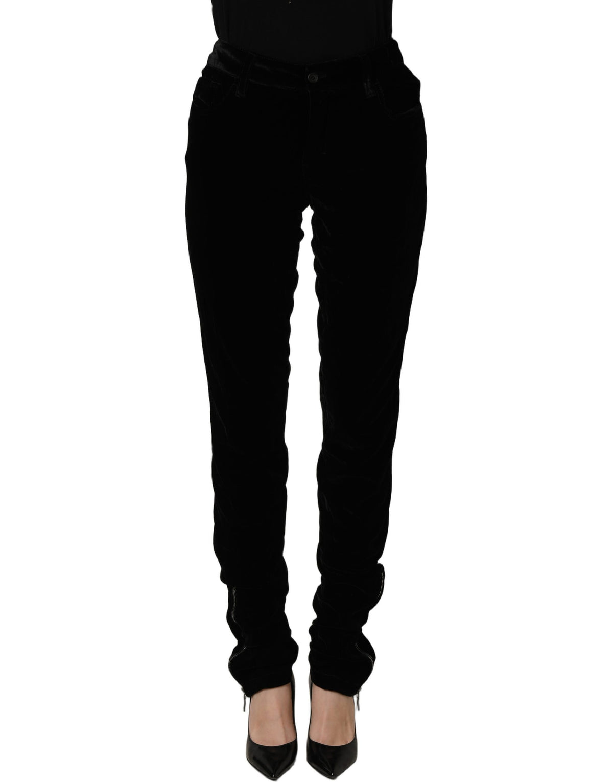 Pantalon slim en velours Ermanno Scervino noir, mélange de viscose