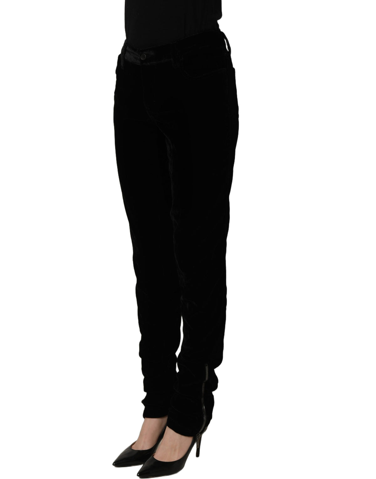 Pantalon slim en velours Ermanno Scervino noir, mélange de viscose