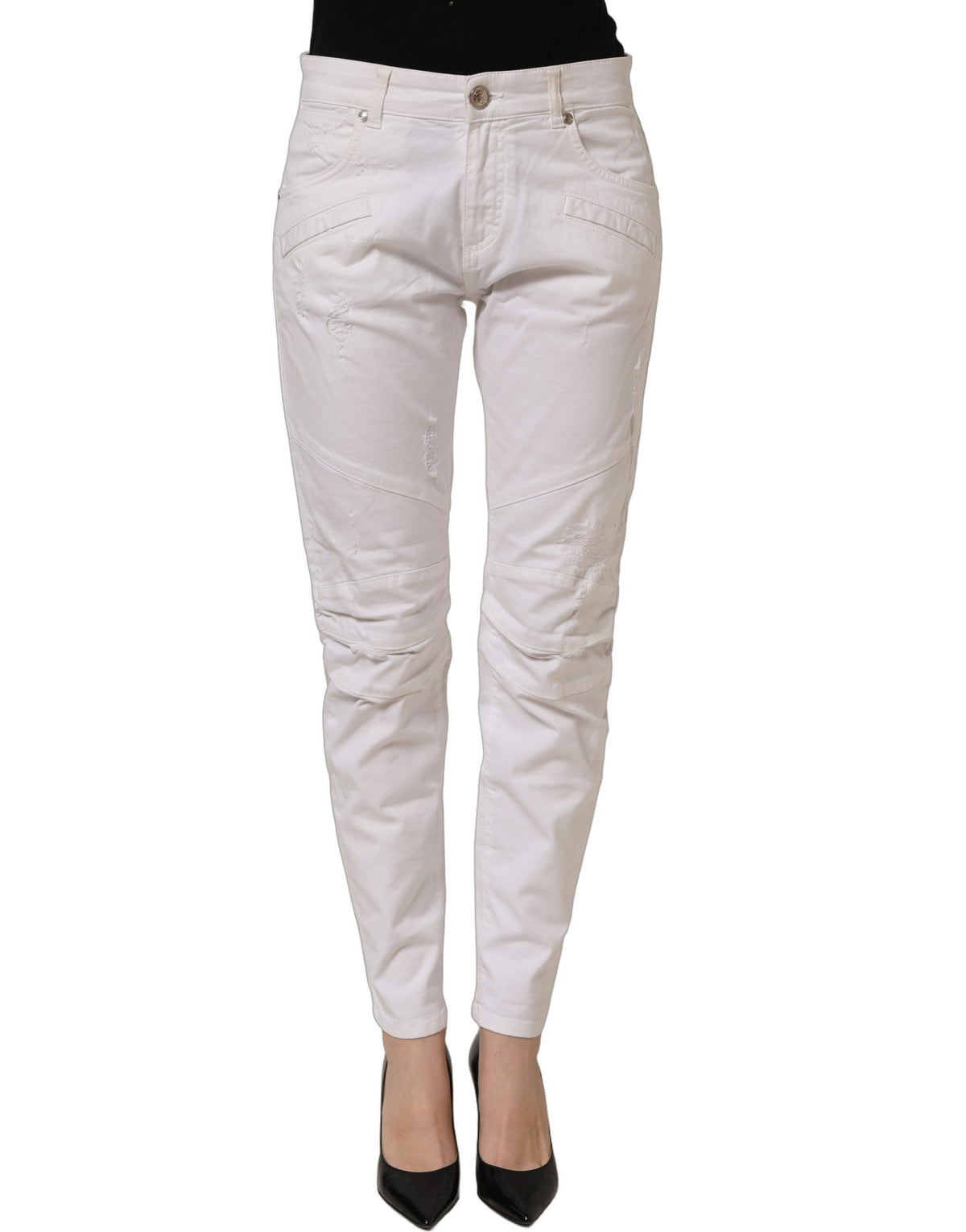 Jeans slim en denim de coton stretch blanc Pierre Balmain