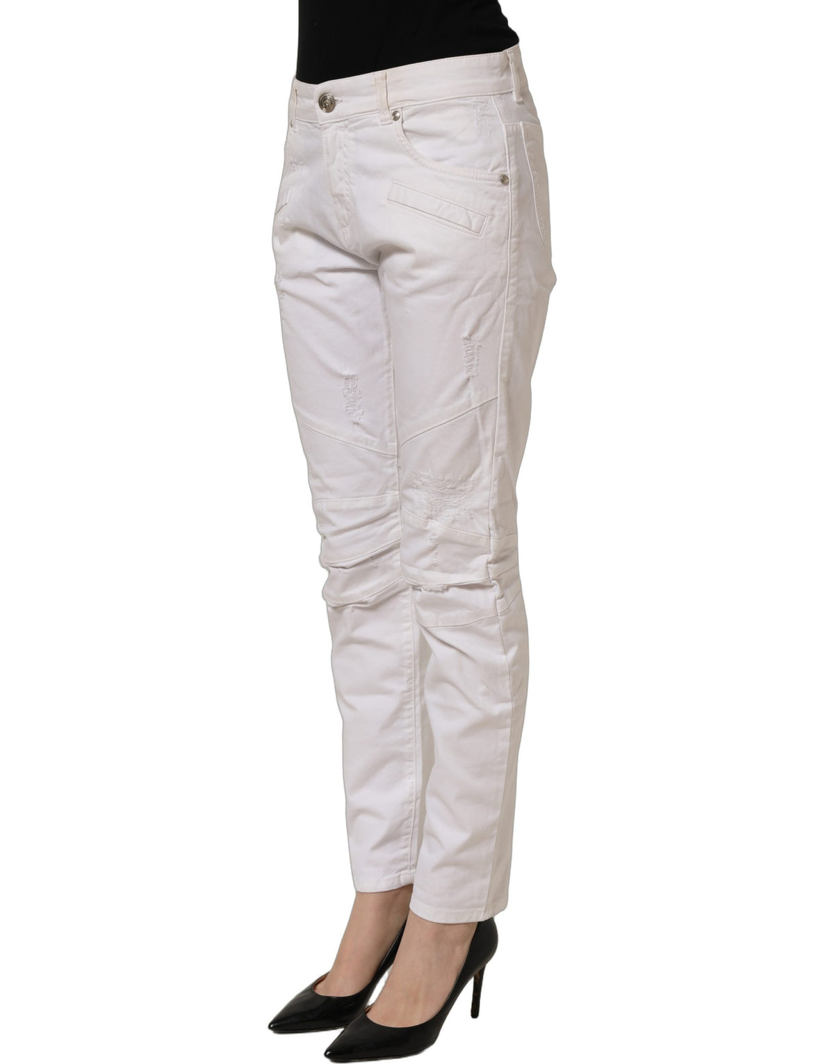 Jeans slim en denim de coton stretch blanc Pierre Balmain