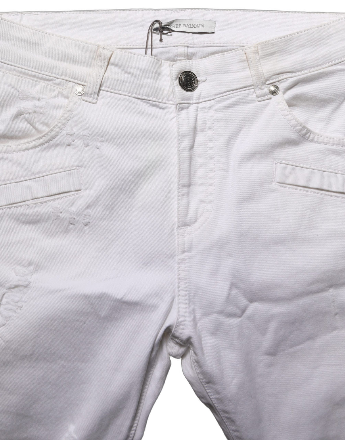 Jeans slim en denim de coton stretch blanc Pierre Balmain