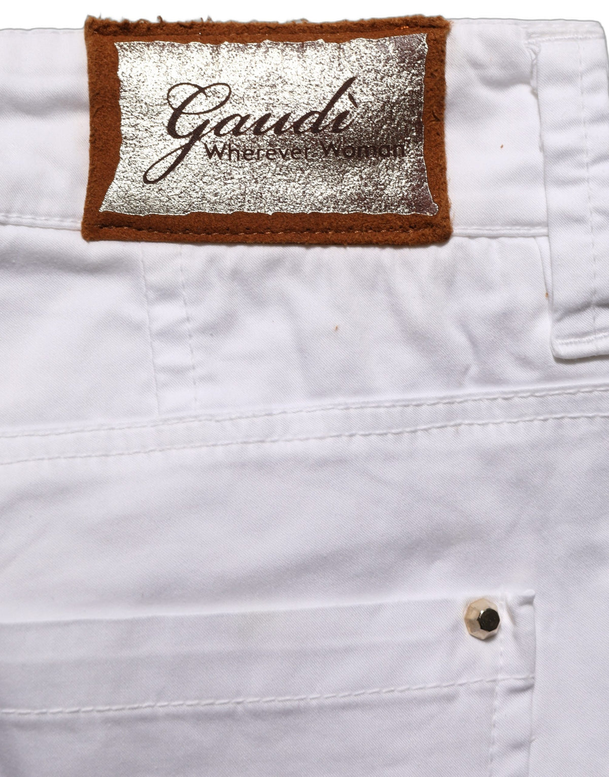 Pantalon blanc Gaudi en coton coupe droite écourtée taille mi-haute
