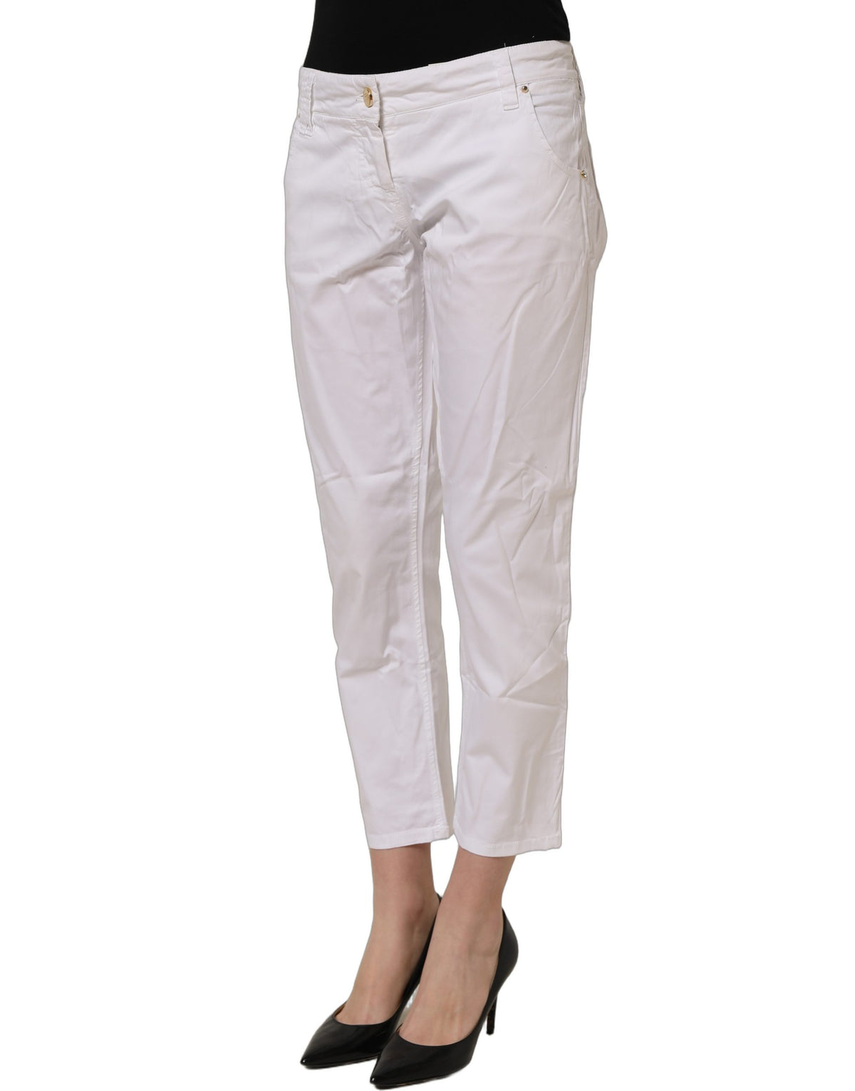Pantalon blanc Gaudi en coton coupe droite écourtée taille mi-haute
