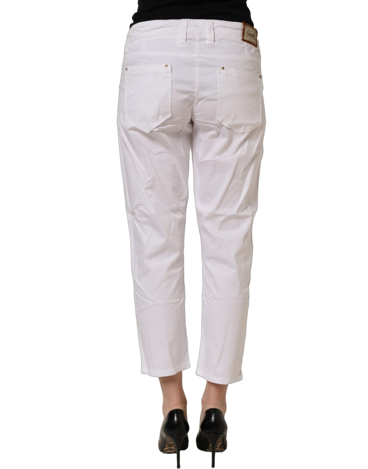 Pantalon blanc Gaudi en coton coupe droite écourtée taille mi-haute