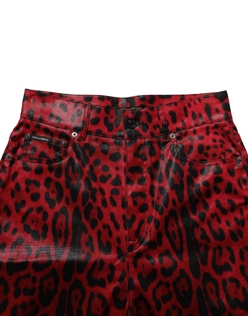 Dolce & Gabbana Red Leopard Cotton 5 Pockets Trouser Jeans