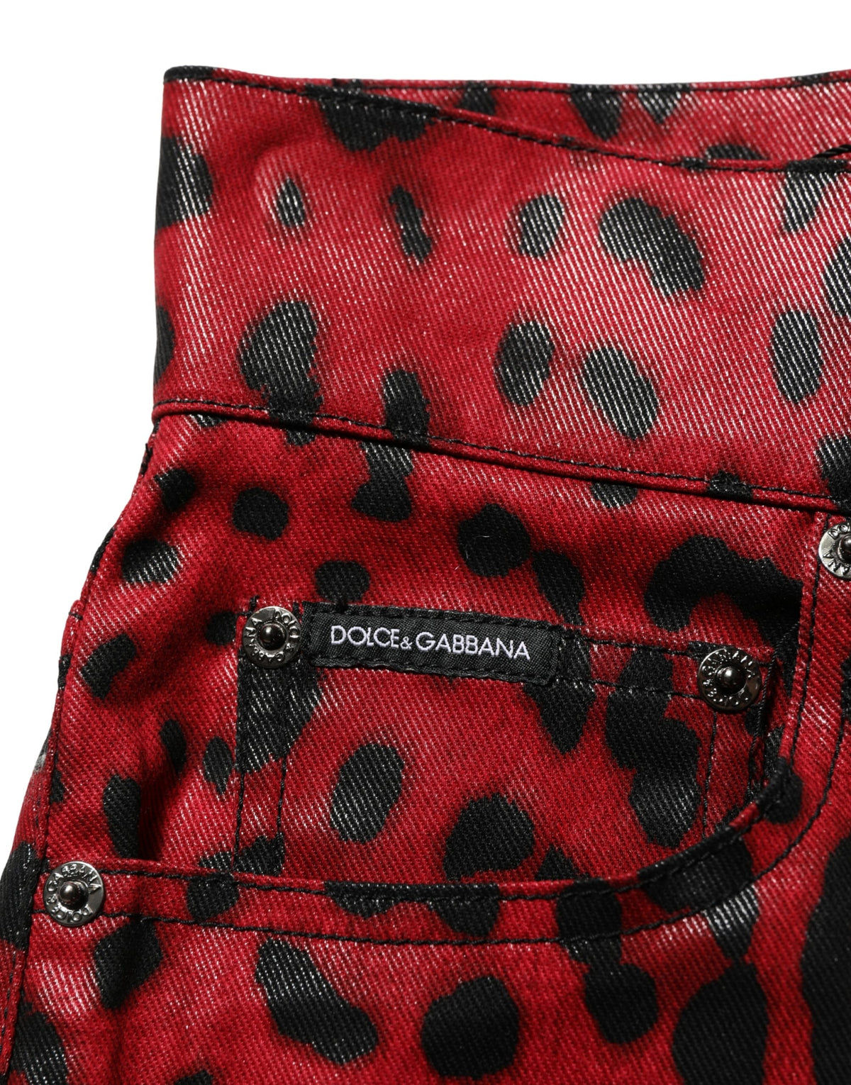 Jean coupe droite 5 poches en coton imprimé léopard rouge Dolce & Gabbana