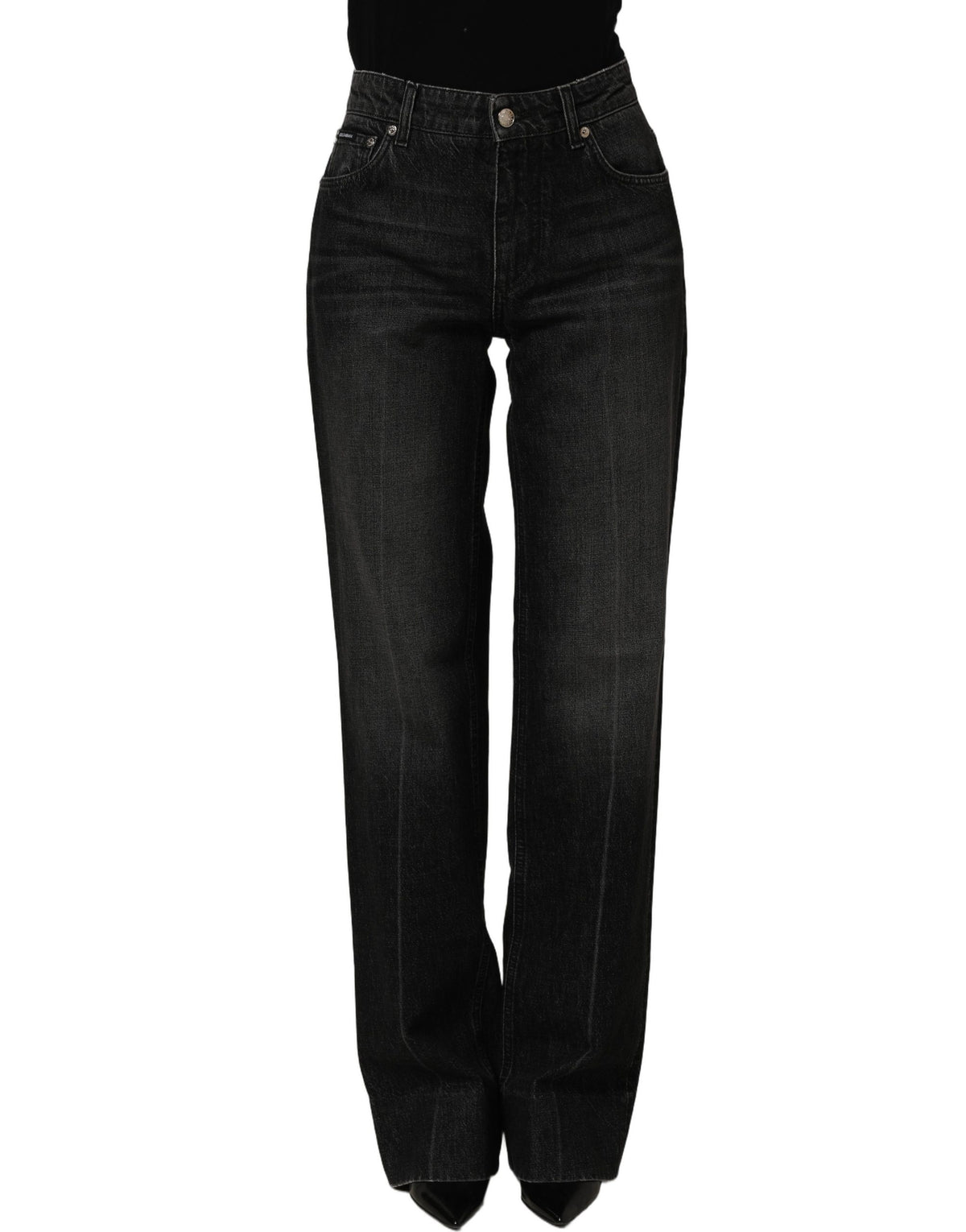 Dolce & Gabbana Jean Droit en Coton Stretch Noir
