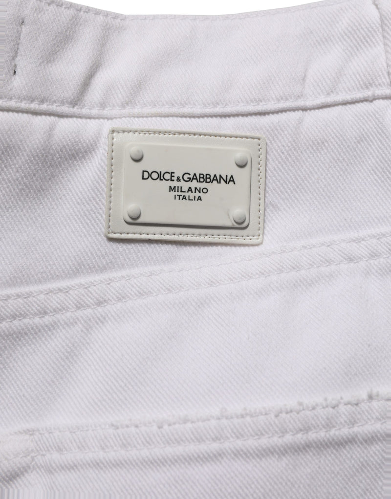 Dolce & Gabbana White Cotton Stretch Wide Leg Denim Jeans
