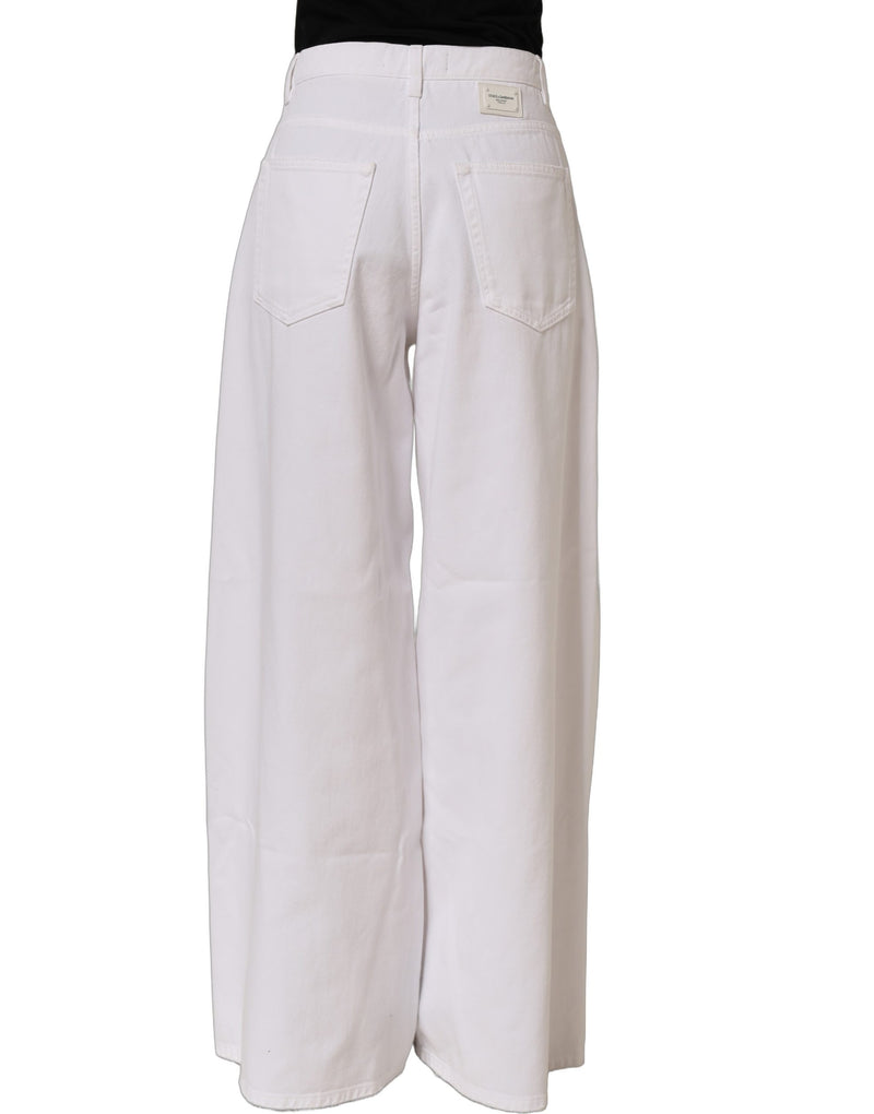 Dolce & Gabbana White Cotton Stretch Wide Leg Denim Jeans