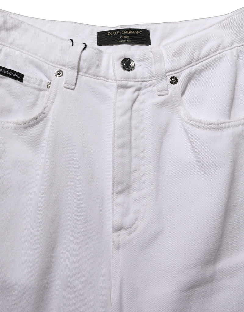 Dolce & Gabbana White Cotton Stretch Wide Leg Denim Jeans