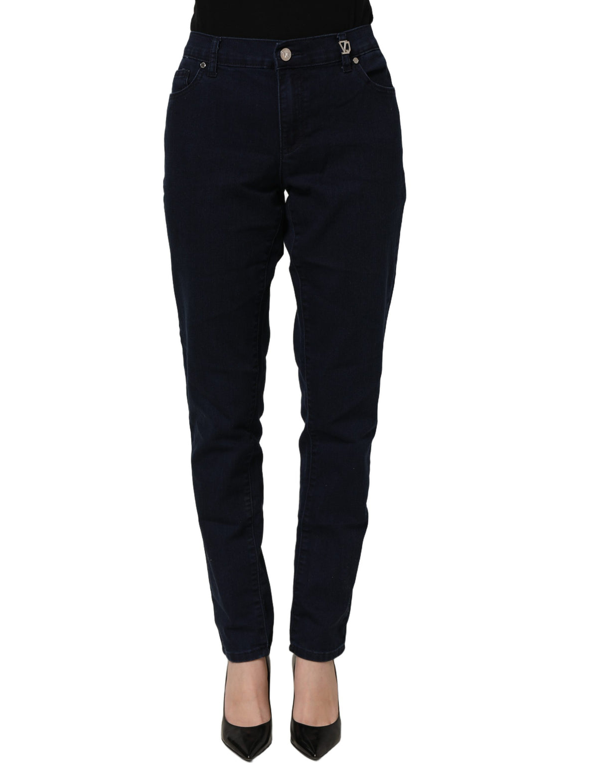 Jean slim taille haute en denim bleu Versace Jeans Couture