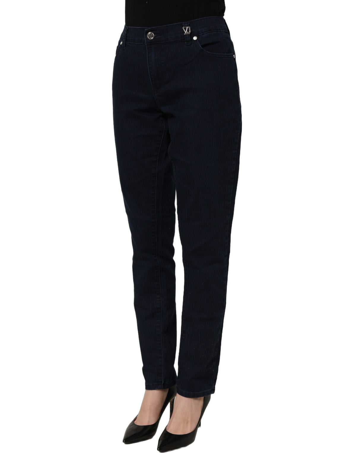 Jean slim taille haute en denim bleu Versace Jeans Couture