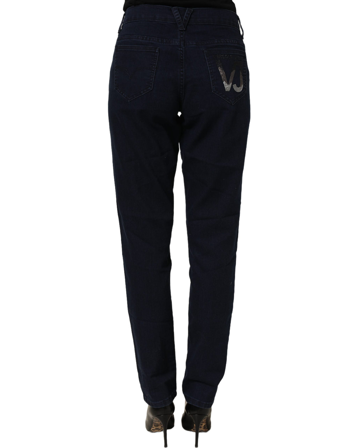 Jean slim taille haute en denim bleu Versace Jeans Couture