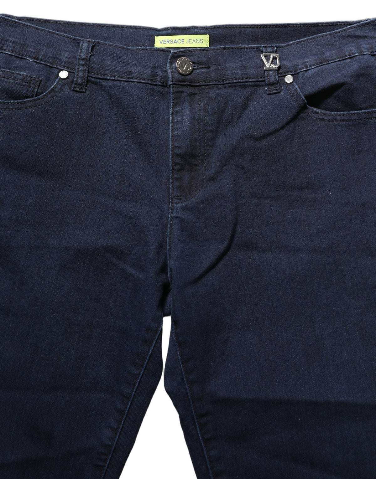 Jean slim taille haute en denim bleu Versace Jeans Couture