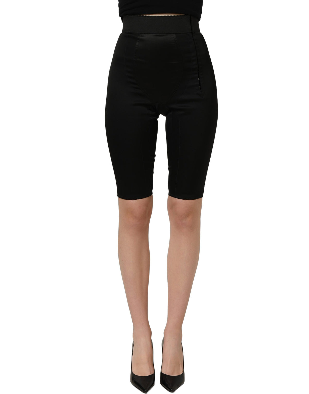 Shorts taille haute noirs en nylon avec taille élastique Dolce & Gabbana